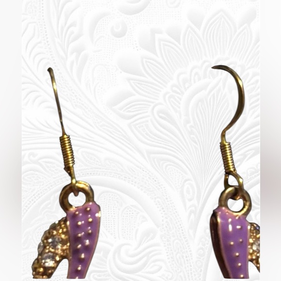 High Heel Earrings Purple and Gold NEW Handcrafted on Earwires Hoops available - Picture 3 of 7